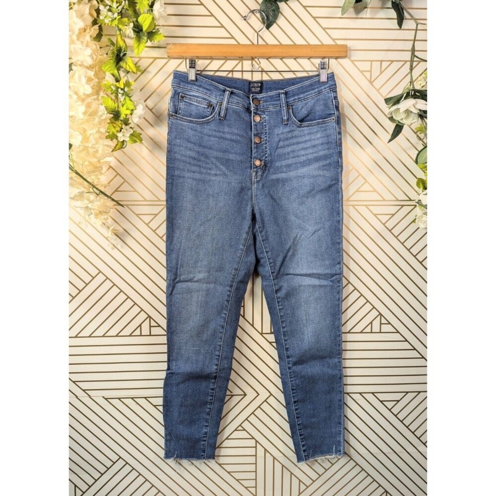 J Crew Women's High-Rise Raw Hem Skinny Jean Button Fly Blue AG926 Size 30